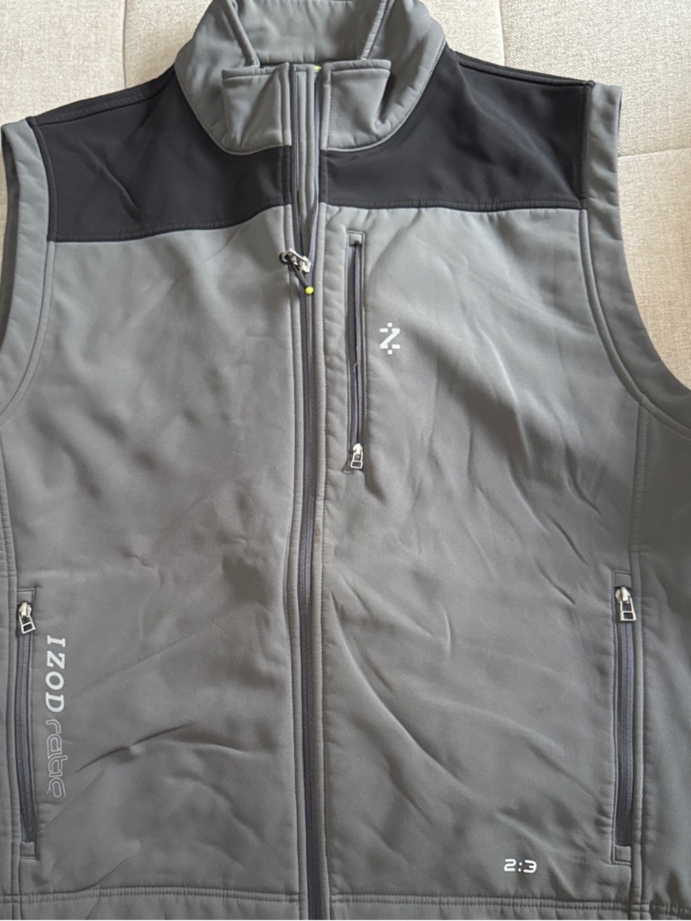 Izod Men’s Gray Softshell Vest with Black Yoke